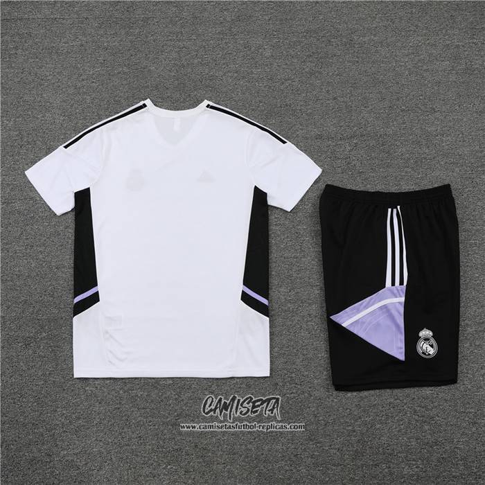 Chandal del Real Madrid 2022-2023 Manga Corta Blanco - Pantalon Corto
